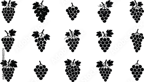 Bild auf Leinwand Black silhouette grapes pattern, bunch of grapes on white background