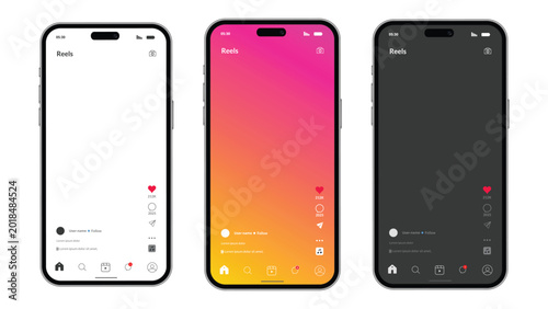 Smartphone showing instagram reels app interface mockup screens