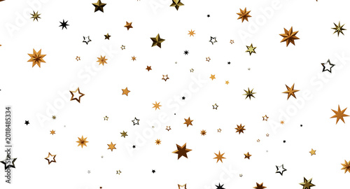 Foto Golden stars floating on white background