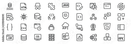 Set of flat design web development and programming icons on a white background