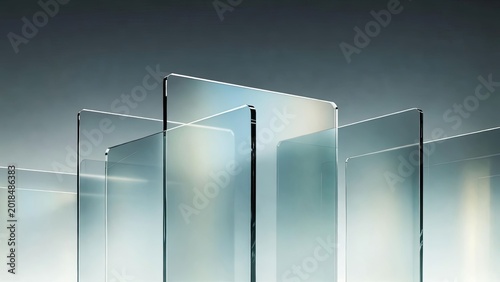 Elegant minimalist glass panels on gradient background abstract art modern design studio environment