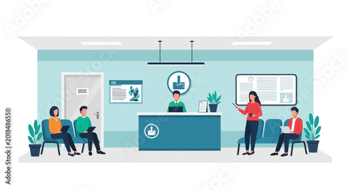 Hospital Waiting Room Scene - Patients and Reception