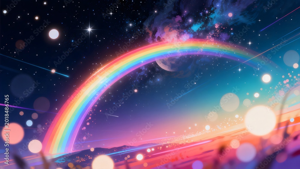 Naklejka premium Cosmic rainbow in starry sky