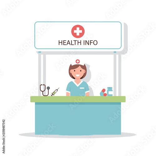 Friendly Nurse at Health Information Desk - Healthcare Concept