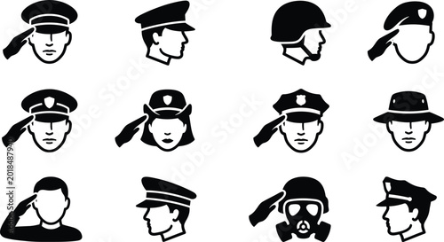 Bild auf Leinwand Memorial day tribute military and first responders silhouette icons