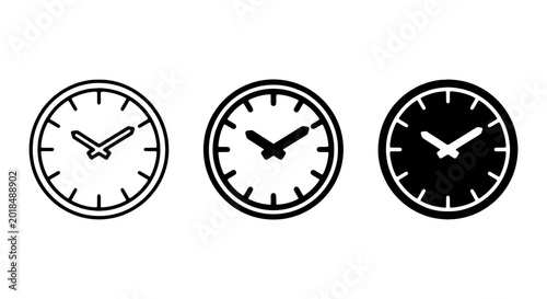 Фотография Three Clock Icons: Outline, Filled, Silhouette, Timekeeping Symbols
