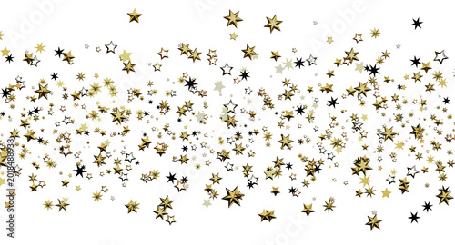 Billede på lærred Festive gold star confetti falling on a clean white background