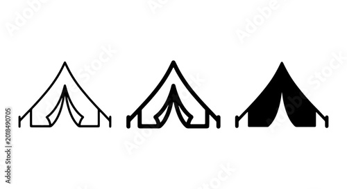 Foto Camping Tent Icons, Outdoor Shelter Symbols, Travel Gear Vector Graphics
