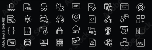 Collection of technology and web development icons on a dark background