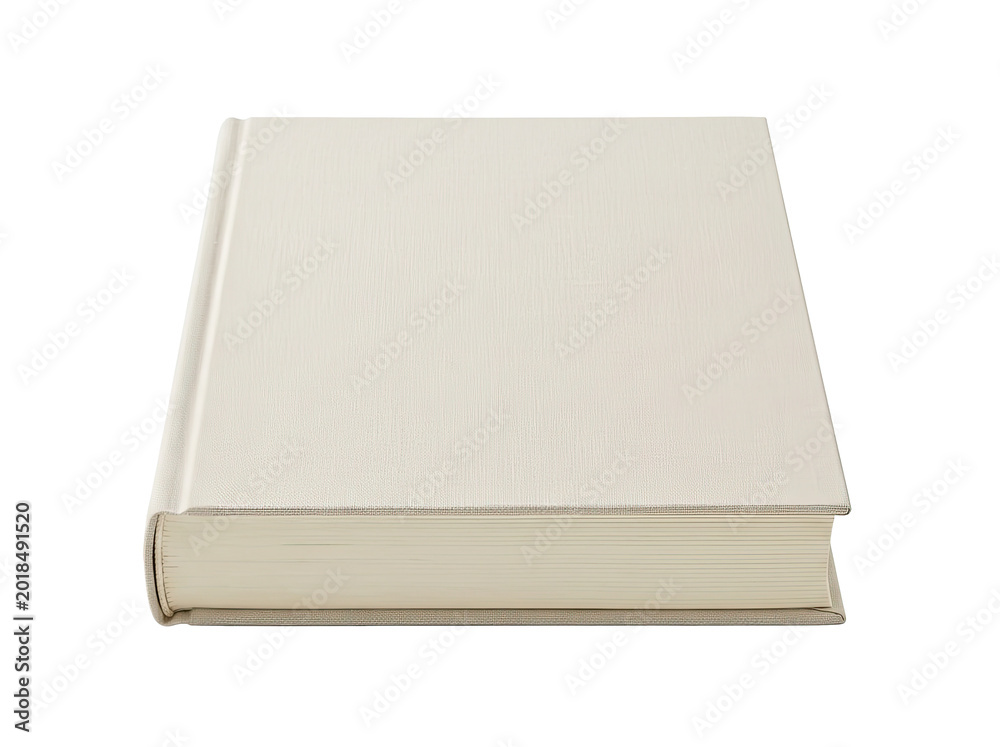 Fototapeta premium Blank hardcover book with cream linen texture, isolated on transparent background. Ready for mockups, stickers, clipart, print on demand, and t-shirt design use.