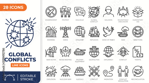 Bild auf Leinwand global conflicts icon set