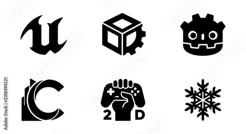 Cuadro en lienzo Game Development Icons Set: Unreal Engine, Unity, Gear Cube, Character, 2D Contr