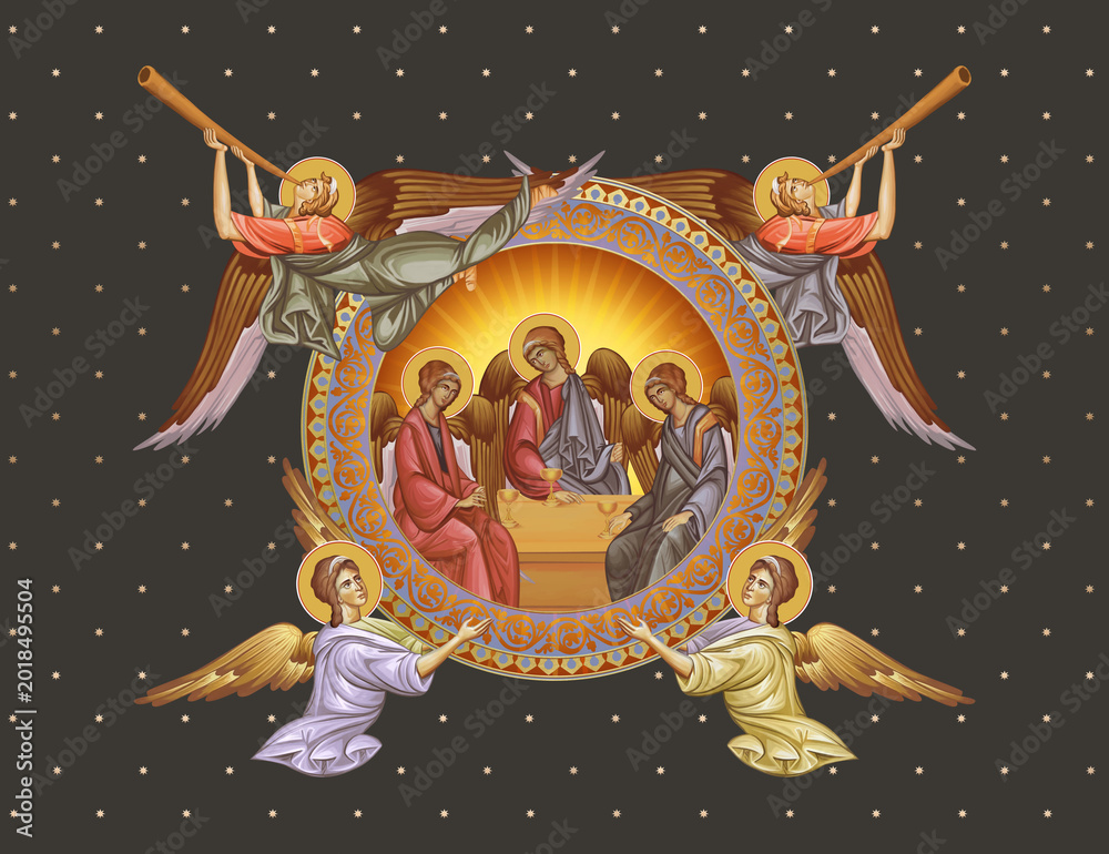 Fototapeta premium Holy trinity. Decorative vintage illustration with angels in Byzantine style