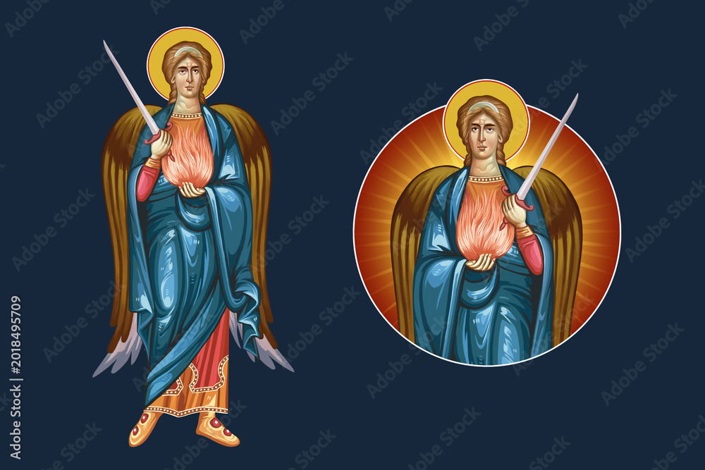Fototapeta premium Archangel Uriel. Illustration - fresco set in Byzantine style