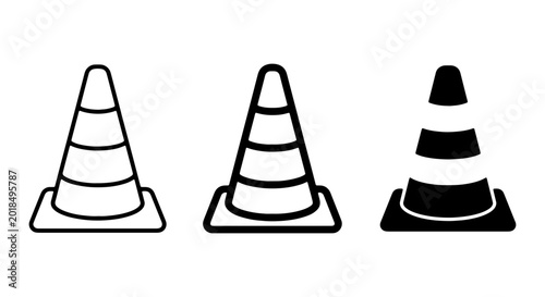 Tableau sur toile Traffic Cone Icons, Safety Barrier Vector Set, Orange Warning Marker Collection