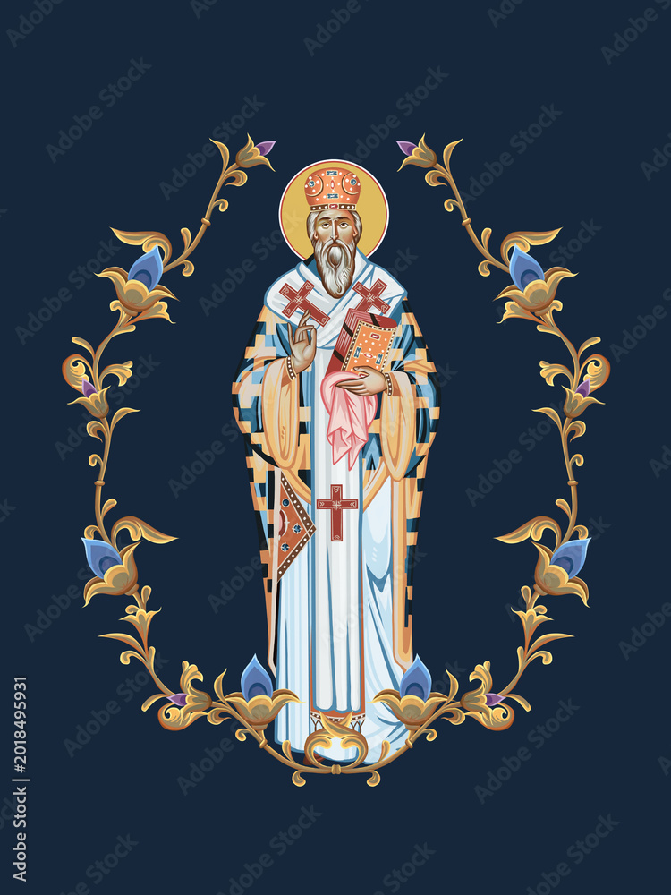 Fototapeta premium Basil of Ostrog. Decorative vintage floral illustration in Byzantine style