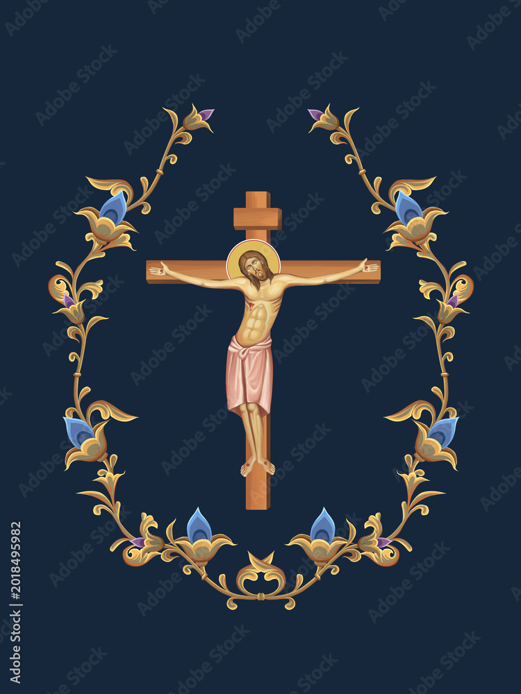 Fototapeta premium Good Friday. Decorative vintage floral illustration in Byzantine style
