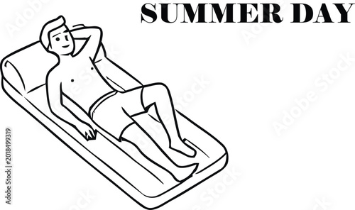 Foto Man relaxing on air mattress in summer