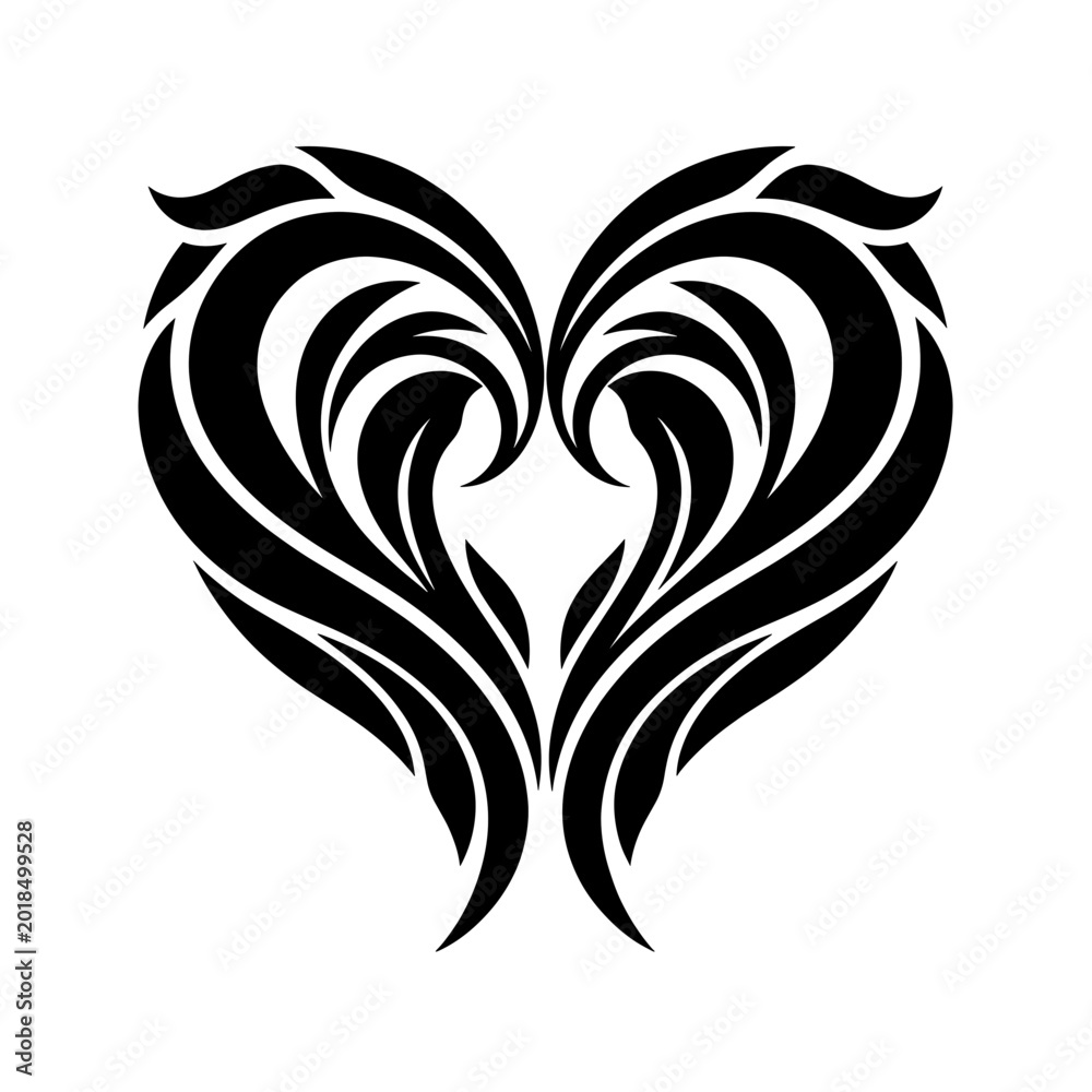 Obraz premium Black and White Tribal Heart Tattoo Design on Plain Background
