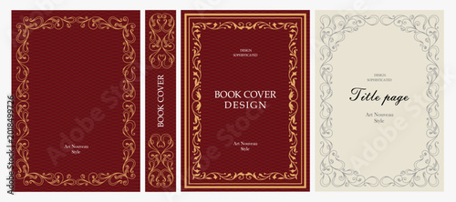 Classic vintage book cover, title page, spine design with Art Deco, Baroque, Art Nouveau and Victorian ornaments. Elegant decorative frame, retro style for publications, posters and artistic layouts.