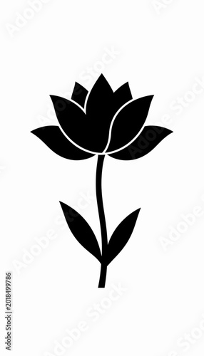 Black Silhouette of Lotus Flower on White Background