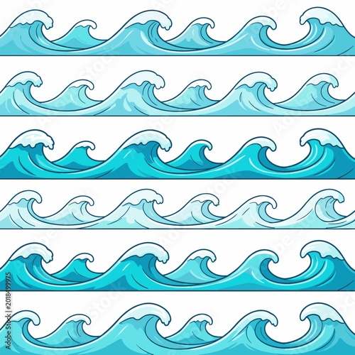 Blue Ocean Waves Pattern Repeating Seamless Illustration