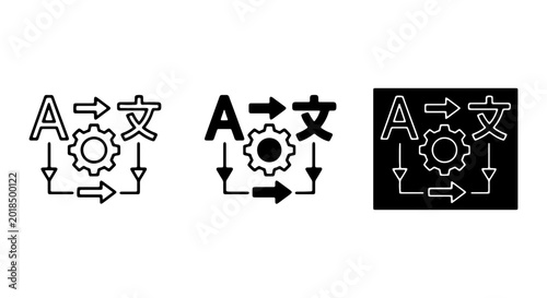 Quadro su tela Translation Icons Set, Language Conversion Symbols, Global Communication Technol