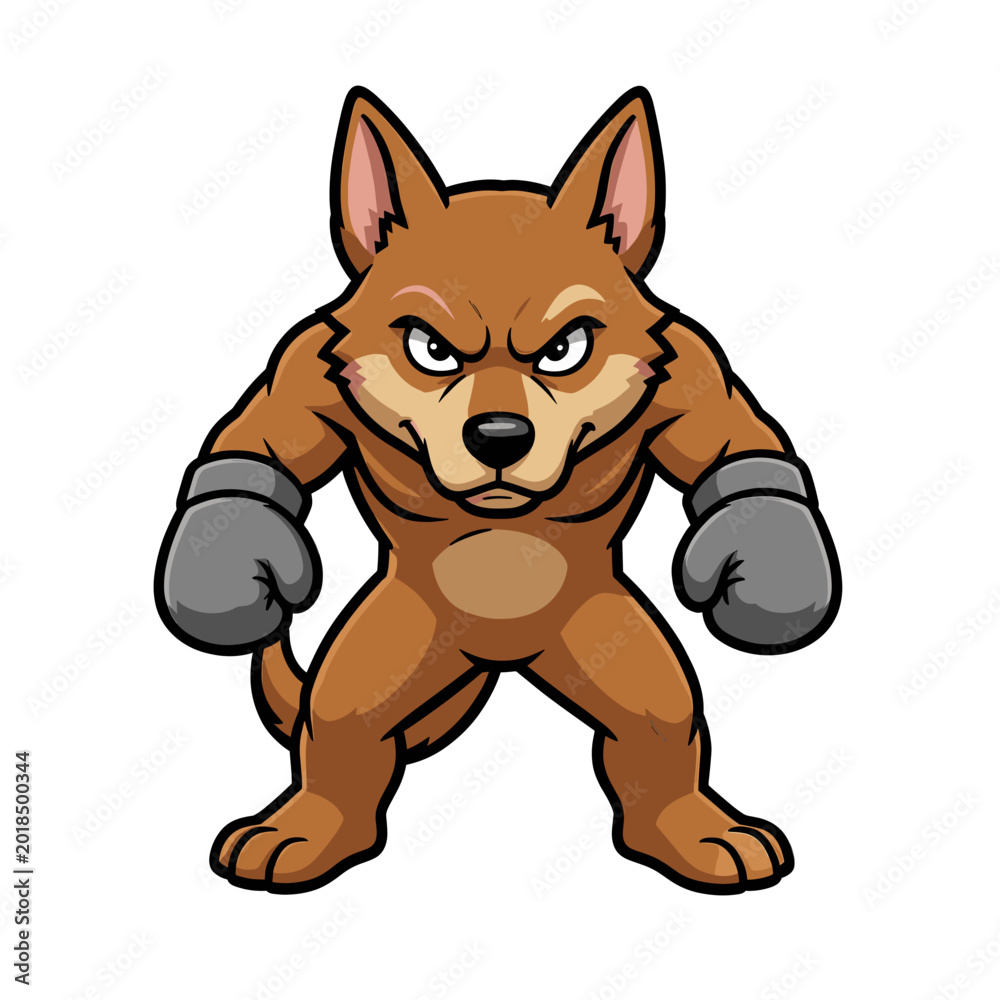 Fototapeta premium Cartoon Dog Wearing Boxing Gloves Standing Ready for Fight