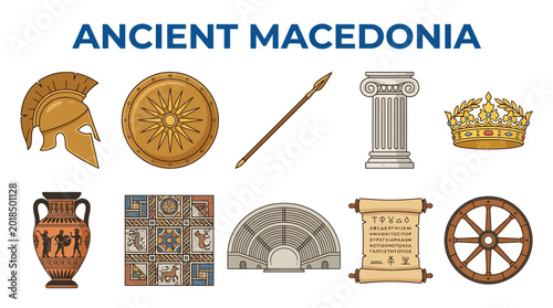 Cuadro en lienzo Ancient Macedonia Historical Symbols and Artifacts Collection.