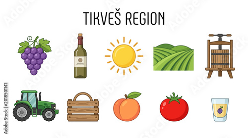 Canvas Print Tirves Region Agriculture and Produce Icons.
