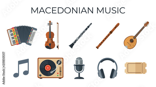 Photos Collection of Macedonian Music Instruments and Symbols.