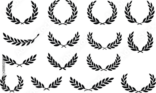 Laurel wreath collection featuring various branch styles for awards and decoration.
