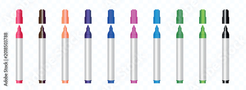 Photos Collection of colorful felt tip pens and markers realistic vector illustration w
