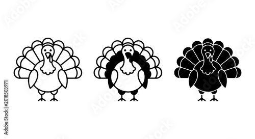 Turkey Icons: Outline, Silhouette, Filled Vector Graphics for Thanksgiving & Autumn