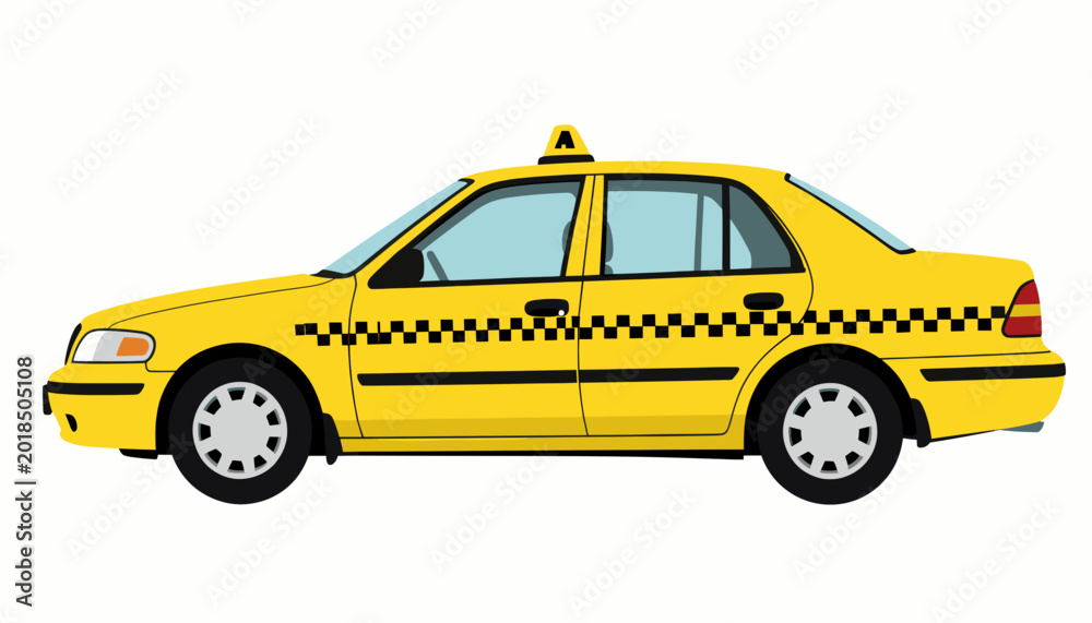 Obraz premium Yellow Taxi Cab Side View Illustration