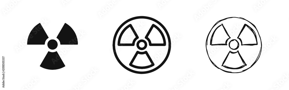 Obraz premium Radioactive Hazard and Nuclear Warning Symbol Icon Set for Safety and Dangerous Material Alert