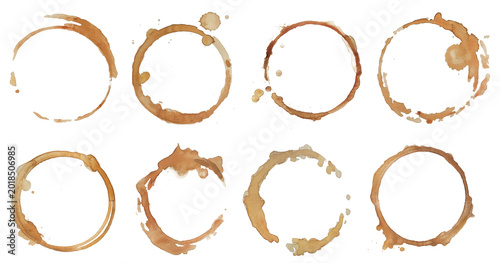 Obraz na plátně Coffee stains set collection on white