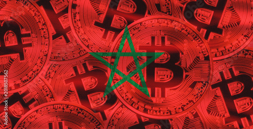 Canvastavla Bitcoins cryptocurrency with Morocco flag, Investors in Blockchain Technology