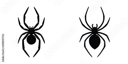 Quadro em tela Set of black spider vector silhouettes, Creepy insect icons, Halloween, Horror d