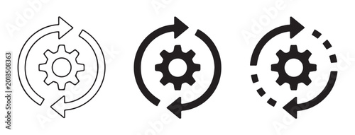 Bilde på lerret Continuous process icon set with a gear and arrows, symbolizing ongoing workflow and development cycles