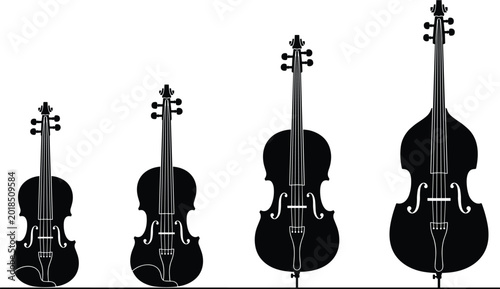 Canvastavla Flat vector illustration of violin family silhouettes, viola cello double bass i