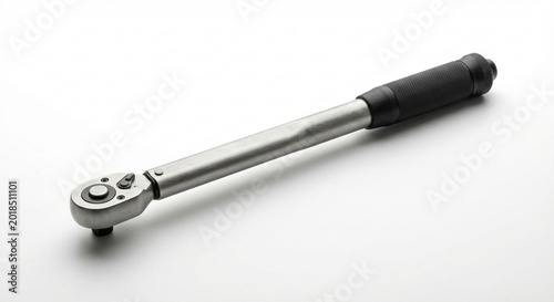 Torque wrench with black textured handle on white background