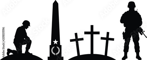 Photos Military remembrance silhouettes, soldier and memorial concept, war tribute and
