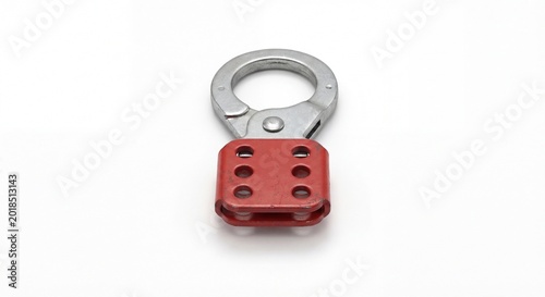 Lockout hasp with red locking plate on white background