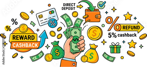 Fotografía Cashback Reward and Refund Promotion Concept with Hand Holding Money, Coins, Wal