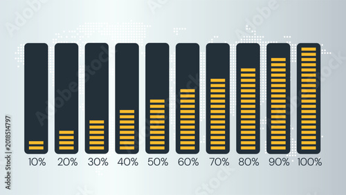 10 20 30 40 50 60 70 80 90 100 percent charts. Vector infographic elements. Illustrations for business, finance, progress, download, report, web