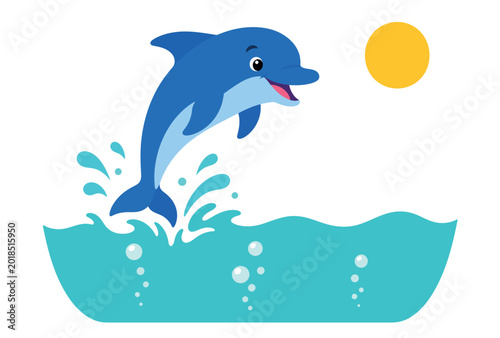 Tableau sur toile Cartoon dolphin jumping out water.