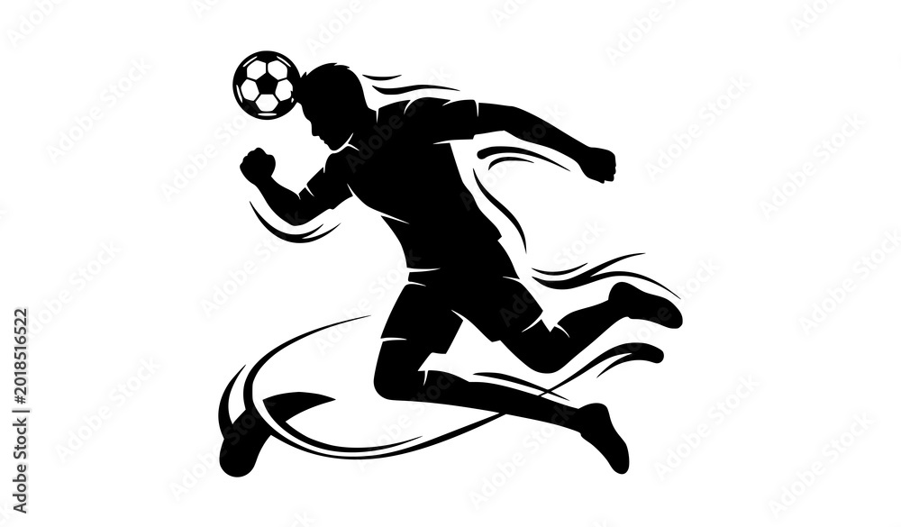 Fototapeta premium Soccer Player Heading Ball Black Silhouette Sports Vector Illustration