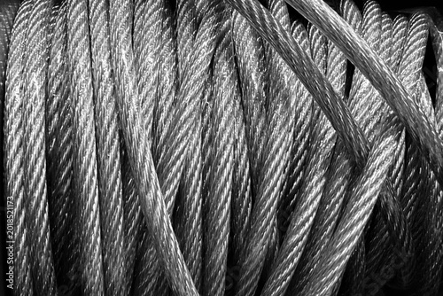 Thick steel cable wound on a reel