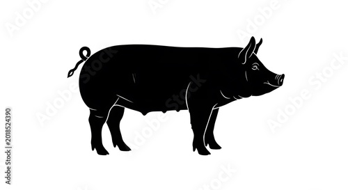 Silhouette depiction of a domestic swine in profile view against a white background